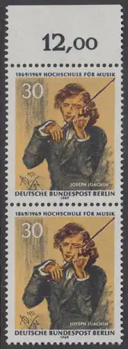 BERLIN 1969 Michel-Nummer 347 postfrisch vert.PAAR RAND oben (g) - Hochschule für Musik Berlin, Joseph Joachim, 1. Direktor der Schule