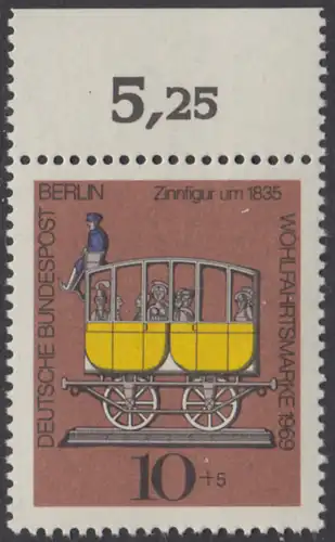 BERLIN 1969 Michel-Nummer 348 postfrisch EINZELMARKE RAND oben (a02) - Zinnfiguren: Postwagen