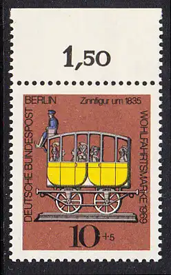 BERLIN 1969 Michel-Nummer 348 postfrisch EINZELMARKE RAND oben (a01) - Zinnfiguren: Postwagen