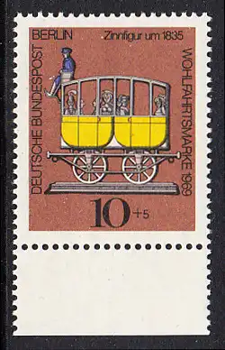 BERLIN 1969 Michel-Nummer 348 postfrisch EINZELMARKE RAND unten - Zinnfiguren: Postwagen