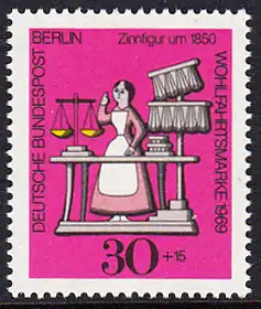 BERLIN 1969 Michel-Nummer 350 postfrisch EINZELMARKE - Zinnfiguren: Marktfrau