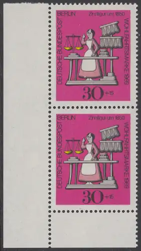 BERLIN 1969 Michel-Nummer 350 postfrisch vert.PAAR ECKRAND unten links - Zinnfiguren: Marktfrau