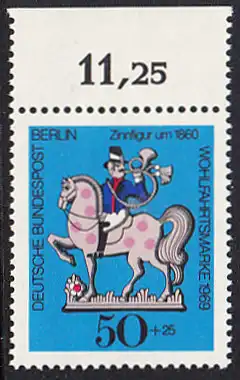 BERLIN 1969 Michel-Nummer 351 postfrisch EINZELMARKE RAND oben (b) - Zinnfiguren: Postreiter