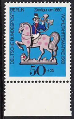 BERLIN 1969 Michel-Nummer 351 postfrisch EINZELMARKE RAND unten - Zinnfiguren: Postreiter