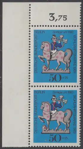 BERLIN 1969 Michel-Nummer 351 postfrisch vert.PAAR ECKRAND oben links - Zinnfiguren: Postreiter