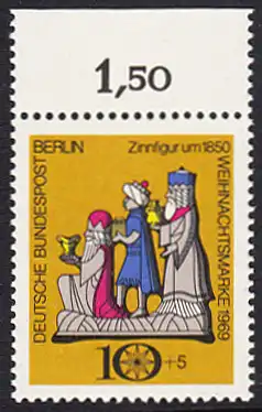 BERLIN 1969 Michel-Nummer 352 postfrisch EINZELMARKE RAND oben (a) - Weihnachten