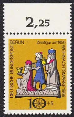 BERLIN 1969 Michel-Nummer 352 postfrisch EINZELMARKE RAND oben (b) - Weihnachten