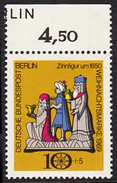 BERLIN 1969 Michel-Nummer 352 postfrisch EINZELMARKE RAND oben (d) - Weihnachten