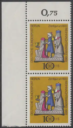 BERLIN 1969 Michel-Nummer 352 postfrisch vert.PAAR ECKRAND oben links - Weihnachten