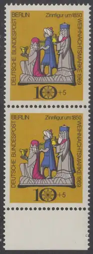 BERLIN 1969 Michel-Nummer 352 postfrisch vert.PAAR RAND unten - Weihnachten