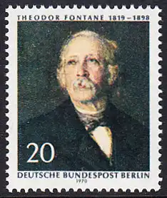 BERLIN 1970 Michel-Nummer 353 postfrisch EINZELMARKE - Theodor Fontane, Dichter und Schriftsteller