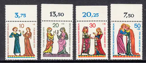 BERLIN 1970 Michel-Nummer 354-357 postfrisch SATZ(4) EINZELMARKEN RÄNDER oben (c) - Minnesänger