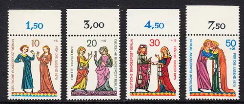 BERLIN 1970 Michel-Nummer 354-357 postfrisch SATZ(4) EINZELMARKEN RÄNDER oben (d) - Minnesänger