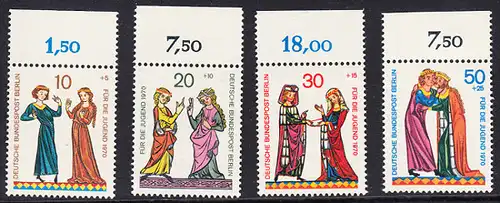 BERLIN 1970 Michel-Nummer 354-357 postfrisch SATZ(4) EINZELMARKEN RÄNDER oben (b) - Minnesänger