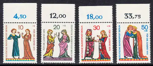 BERLIN 1970 Michel-Nummer 354-357 postfrisch SATZ(4) EINZELMARKEN RÄNDER oben (e) - Minnesänger
