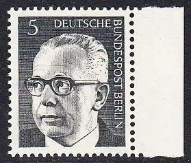 BERLIN 1970 Michel-Nummer 359 postfrisch EINZELMARKE RAND rechts - Bundespräsident Dr. Gustav Heinemann