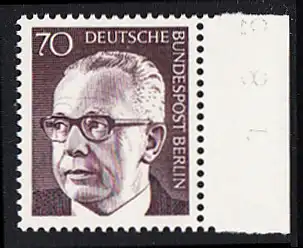 BERLIN 1970 Michel-Nummer 366 postfrisch EINZELMARKE RAND rechts - Bundespräsident Dr. Gustav Heinemann