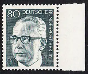 BERLIN 1970 Michel-Nummer 367 postfrisch EINZELMARKE RAND rechts - Bundespräsident Dr. Gustav Heinemann