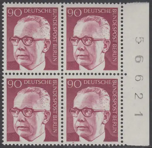 BERLIN 1970 Michel-Nummer 368 postfrisch BLOCK RÄNDER rechts - Bundespräsident Dr. Gustav Heinemann