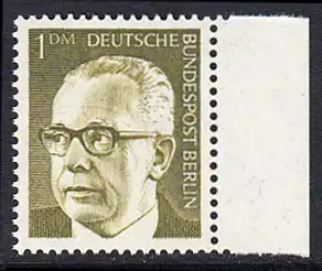 BERLIN 1970 Michel-Nummer 369 postfrisch EINZELMARKE RAND rechts - Bundespräsident Dr. Gustav Heinemann