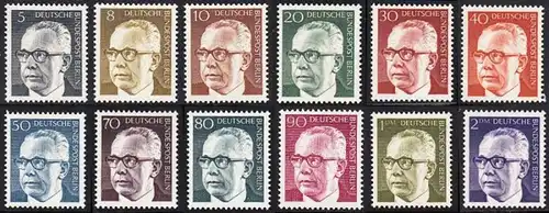 BERLIN 1970 Michel-Nummer 359-370 postfrisch SATZ(12) EINZELMARKEN - Bundespräsident Dr. Gustav Heinemann