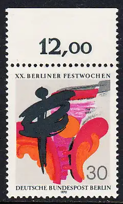 BERLIN 1970 Michel-Nummer 372 postfrisch EINZELMARKE RAND oben (d) - Berliner Festwochen