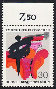 BERLIN 1970 Michel-Nummer 372 postfrisch EINZELMARKE RAND oben (c) - Berliner Festwochen