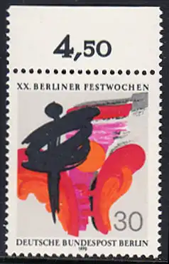 BERLIN 1970 Michel-Nummer 372 postfrisch EINZELMARKE RAND oben (b) - Berliner Festwochen