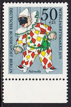 BERLIN 1970 Michel-Nummer 376 postfrisch EINZELMARKE RAND unten - Marionetten: Pulcinella