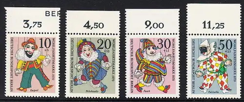 BERLIN 1970 Michel-Nummer 373-376 postfrisch SATZ(4) EINZELMARKEN RÄNDER oben (b) - Marionetten