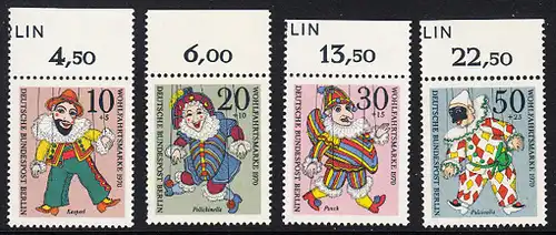 BERLIN 1970 Michel-Nummer 373-376 postfrisch SATZ(4) EINZELMARKEN RÄNDER oben (c) - Marionetten