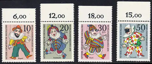 BERLIN 1970 Michel-Nummer 373-376 postfrisch SATZ(4) EINZELMARKEN RÄNDER oben (e) - Marionetten