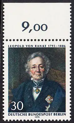 BERLIN 1970 Michel-Nummer 377 postfrisch EINZELMARKE RAND oben - Leopold von Ranke, Historiker