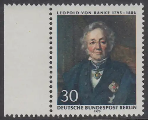 BERLIN 1970 Michel-Nummer 377 postfrisch EINZELMARKE RAND links - Leopold von Ranke, Historiker