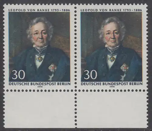 BERLIN 1970 Michel-Nummer 377 postfrisch horiz.PAAR RAND unten - Leopold von Ranke, Historiker