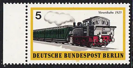 BERLIN 1971 Michel-Nummer 379 postfrisch EINZELMARKE RAND links - Berliner Verkehrsmittel: Schienenfahrzeuge, Vorortbahn