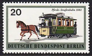 BERLIN 1971 Michel-Nummer 381 postfrisch EINZELMARKE - Berliner Verkehrsmittel: Schienenfahrzeuge, Pferde-Straßenbahn