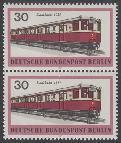 BERLIN 1971 Michel-Nummer 382 postfrisch vert.PAAR - Berliner Verkehrsmittel: Schienenfahrzeuge, U-Bahn