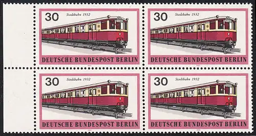 BERLIN 1971 Michel-Nummer 382 postfrisch BLOCK RÄNDER links - Berliner Verkehrsmittel: Schienenfahrzeuge, U-Bahn