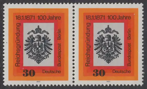 BERLIN 1971 Michel-Nummer 385 postfrisch horiz.PAAR - Jahrestag der Reichsgründung