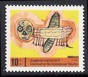 BERLIN 1971 Michel-Nummer 386 postfrisch EINZELMARKE - Kinderzeichnungen, Fliege