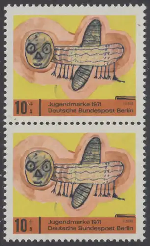 BERLIN 1971 Michel-Nummer 386 postfrisch vert.PAAR - Kinderzeichnungen, Fliege