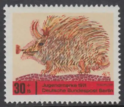 BERLIN 1971 Michel-Nummer 388 postfrisch EINZELMARKE - Kinderzeichnungen, Stacheltier