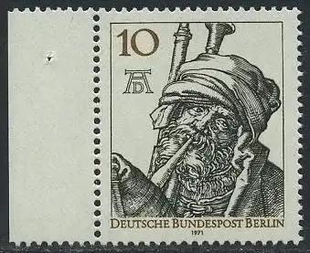 BERLIN 1971 Michel-Nummer 390 postfrisch EINZELMARKE RAND links - Albrecht Dürer, Maler und Grafiker