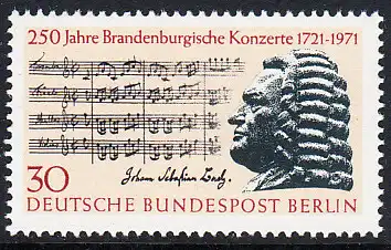 BERLIN 1971 Michel-Nummer 392 postfrisch EINZELMARKE - Brandenburgische Konzerte / Johann Sebastian Bach, Komponist