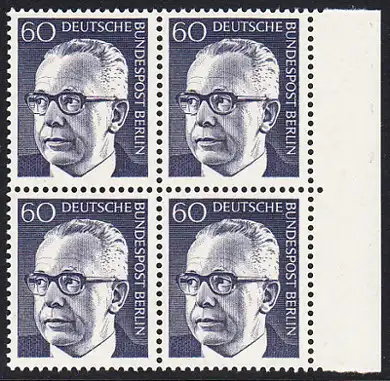 BERLIN 1971 Michel-Nummer 394 postfrisch BLOCK RÄNDER rechts - Bundespräsident Dr. Gustav Heinemann