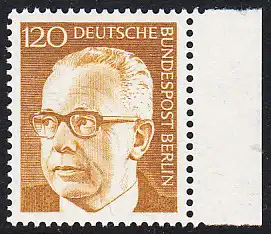 BERLIN 1971 Michel-Nummer 395 postfrisch EINZELMARKE RAND rechts (b) - Bundespräsident Dr. Gustav Heinemann