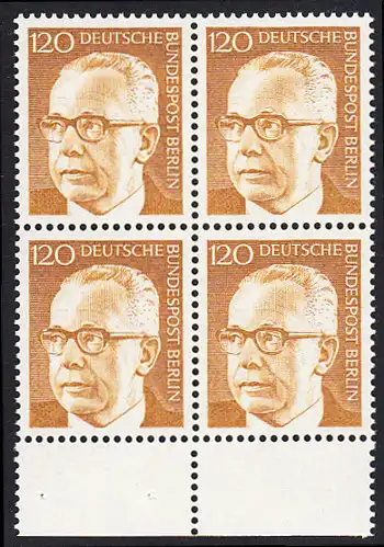 BERLIN 1971 Michel-Nummer 395 postfrisch BLOCK RÄNDER unten - Bundespräsident Dr. Gustav Heinemann