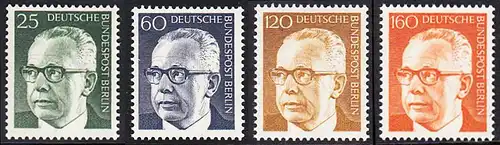 BERLIN 1971 Michel-Nummer 393-396 postfrisch SATZ(4) EINZELMARKEN - Bundespräsident Dr. Gustav Heinemann