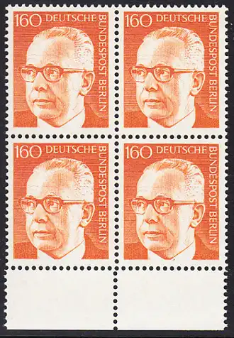 BERLIN 1971 Michel-Nummer 396 postfrisch BLOCK RÄNDER unten - Bundespräsident Dr. Gustav Heinemann